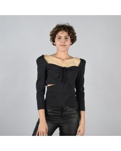 Blusa Zara Mujer 3-4 Negro Lino S Abertura Costados